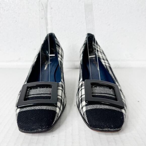 Michele Lopriore Heels Size 36‎ Tartan Plaid Tweed Square Toe Women's - Picture 5 of 9